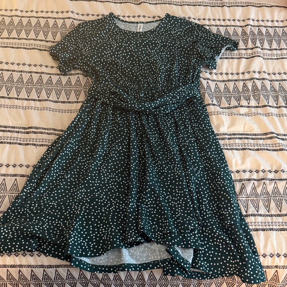 Tickled Teal Kids Dress - Teal and White